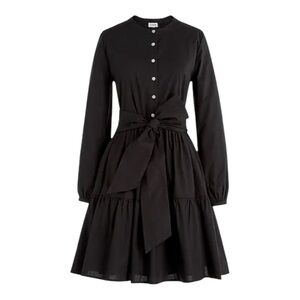 J. Crew Black Poplin Tiered Tie Waist A-Line Mini Dress - XXS *
